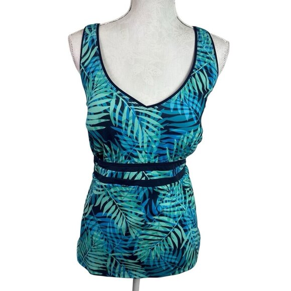 Lands' End Women's 16 Tankini Swim Top Blue Tropical EUC - Picture 2 of 9